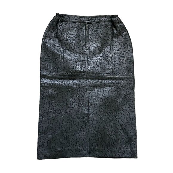 Leather Sequin Embroidered Straight Pencil Skirt Women Small Black Elegant - Picture 2 of 14